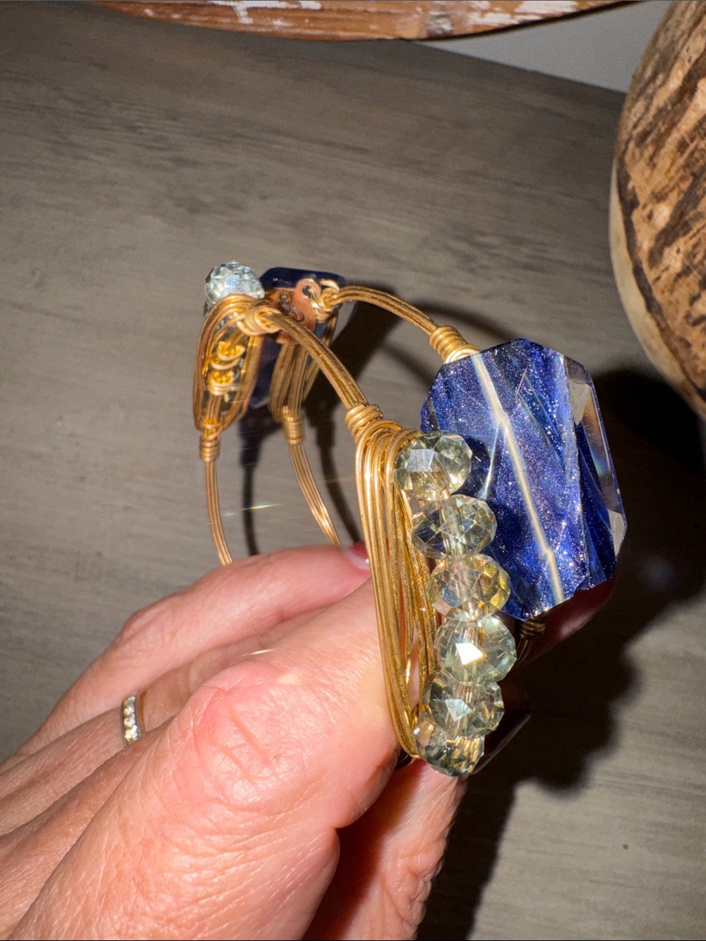 Gold-Tone Wire Wrapped Bracelet Set with Blue Stone Accent or Crystals